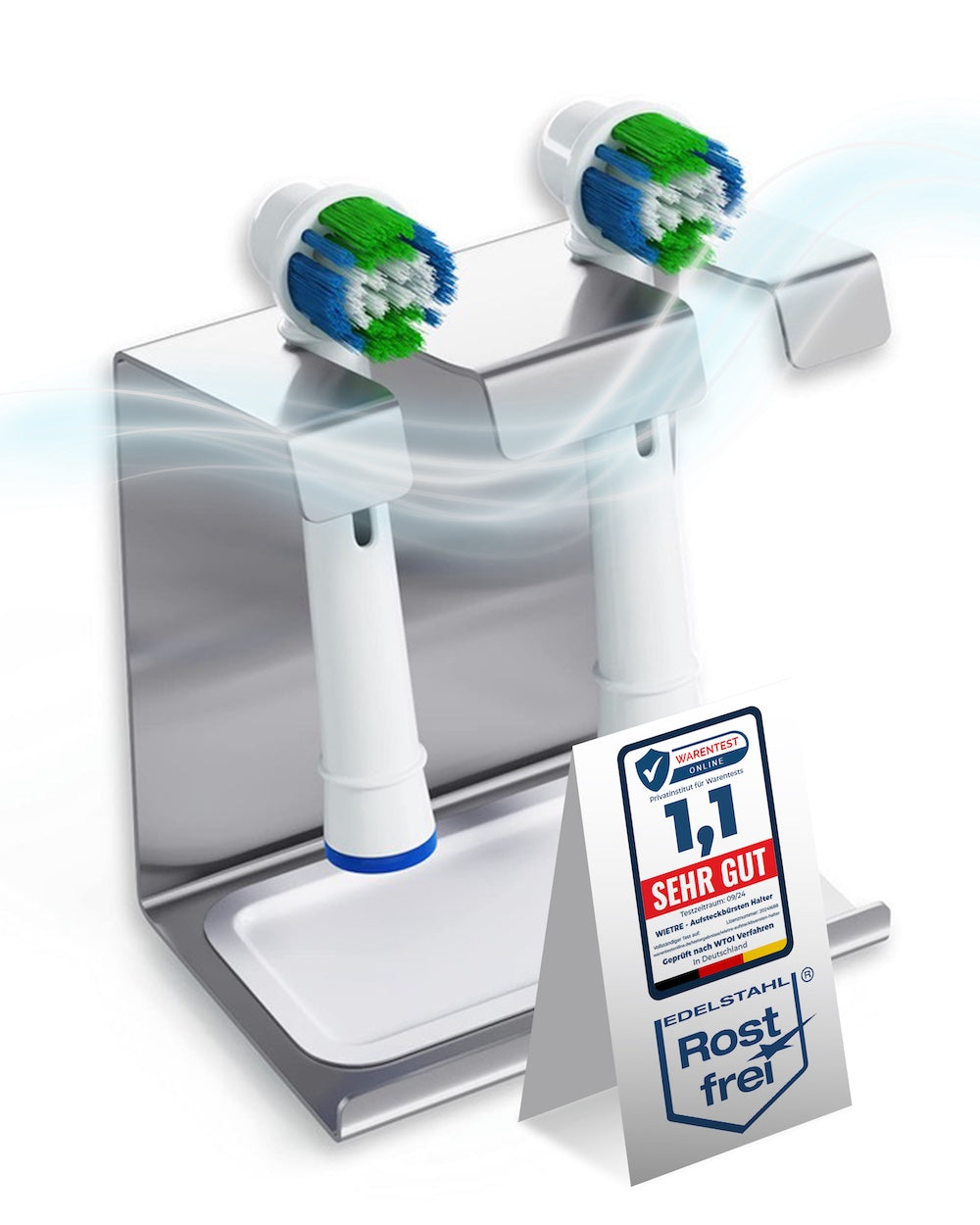 Premium Edelstahl Halter für 2 Aufsteckbürsten – kompatibel mit Oral-B®, Philips Sonicare® & weiteren