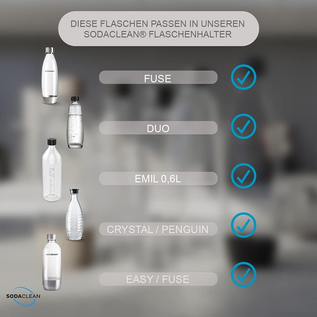 Sodaclean Flaschenhalter 1er mit Abtropfwanne – kompatibel mit SodaStream Duo®, Crystal® & Easy Fuse®