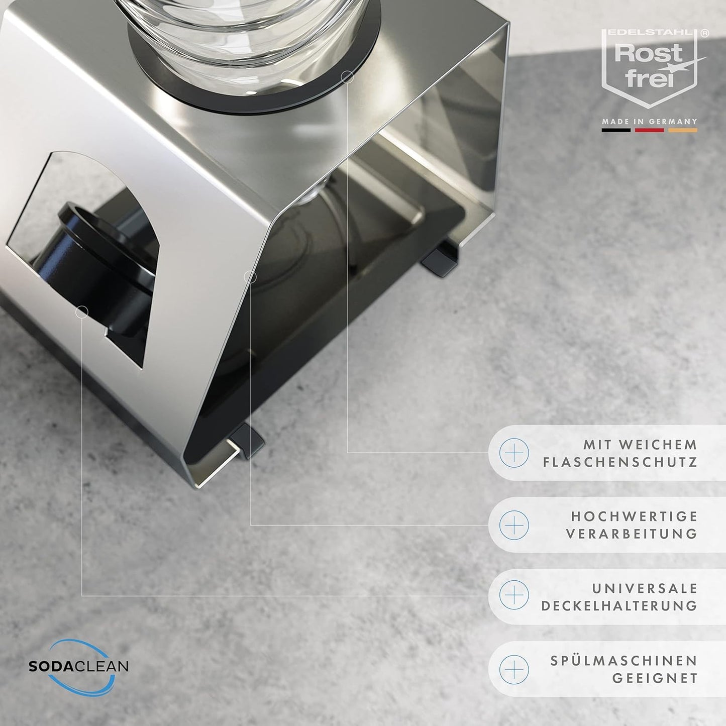 Sodaclean Flaschenhalter 1er mit Abtropfwanne – kompatibel mit SodaStream Duo®, Crystal® & Easy Fuse®