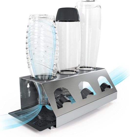 Sodaclean Flaschenhalter 3er mit Abtropfwanne – kompatibel mit SodaStream Duo®, Crystal® & Easy Fuse®