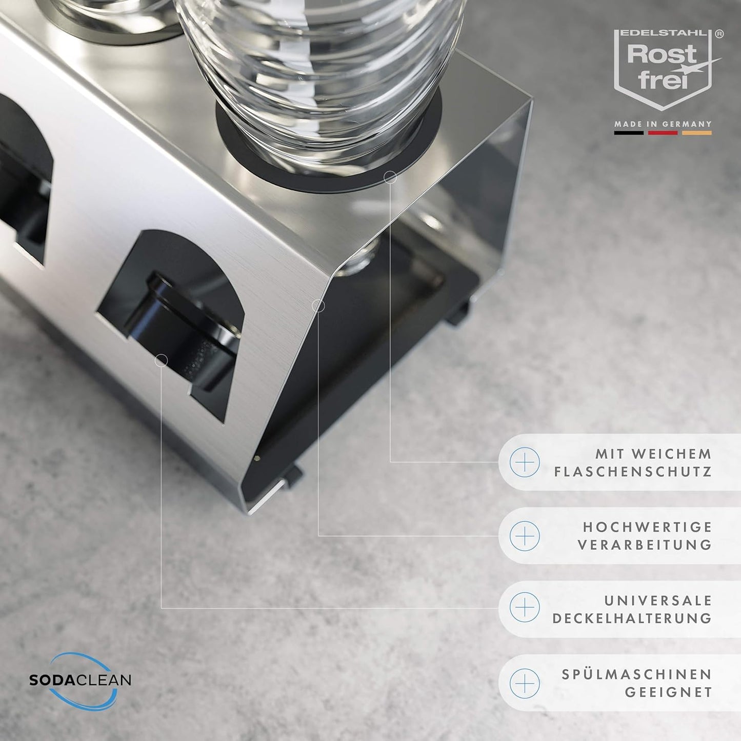 Sodaclean Flaschenhalter 3er mit Abtropfwanne – kompatibel mit SodaStream Duo®, Crystal® & Easy Fuse®