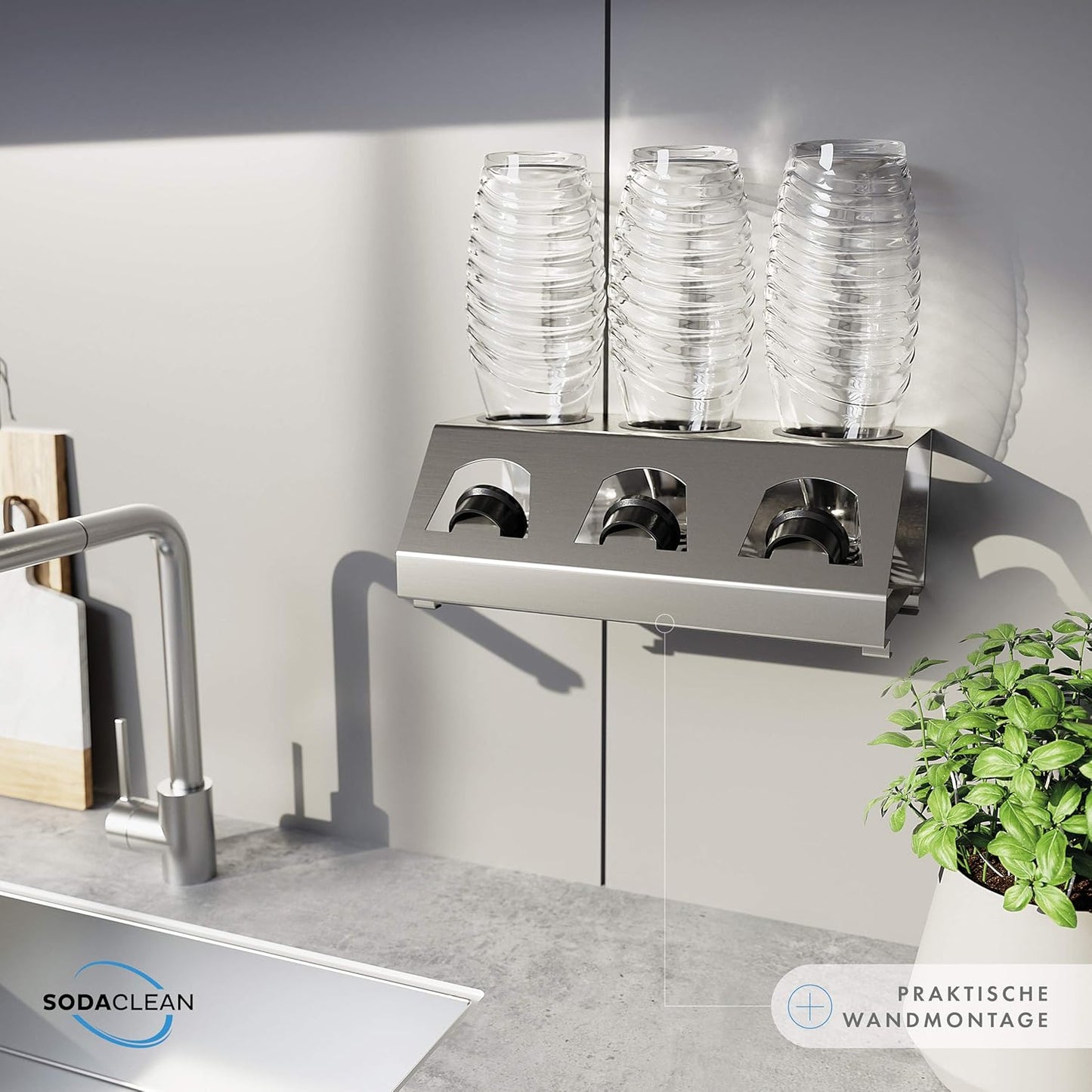 Sodaclean Flaschenhalter 3er mit Abtropfwanne – kompatibel mit SodaStream Duo®, Crystal® & Easy Fuse®
