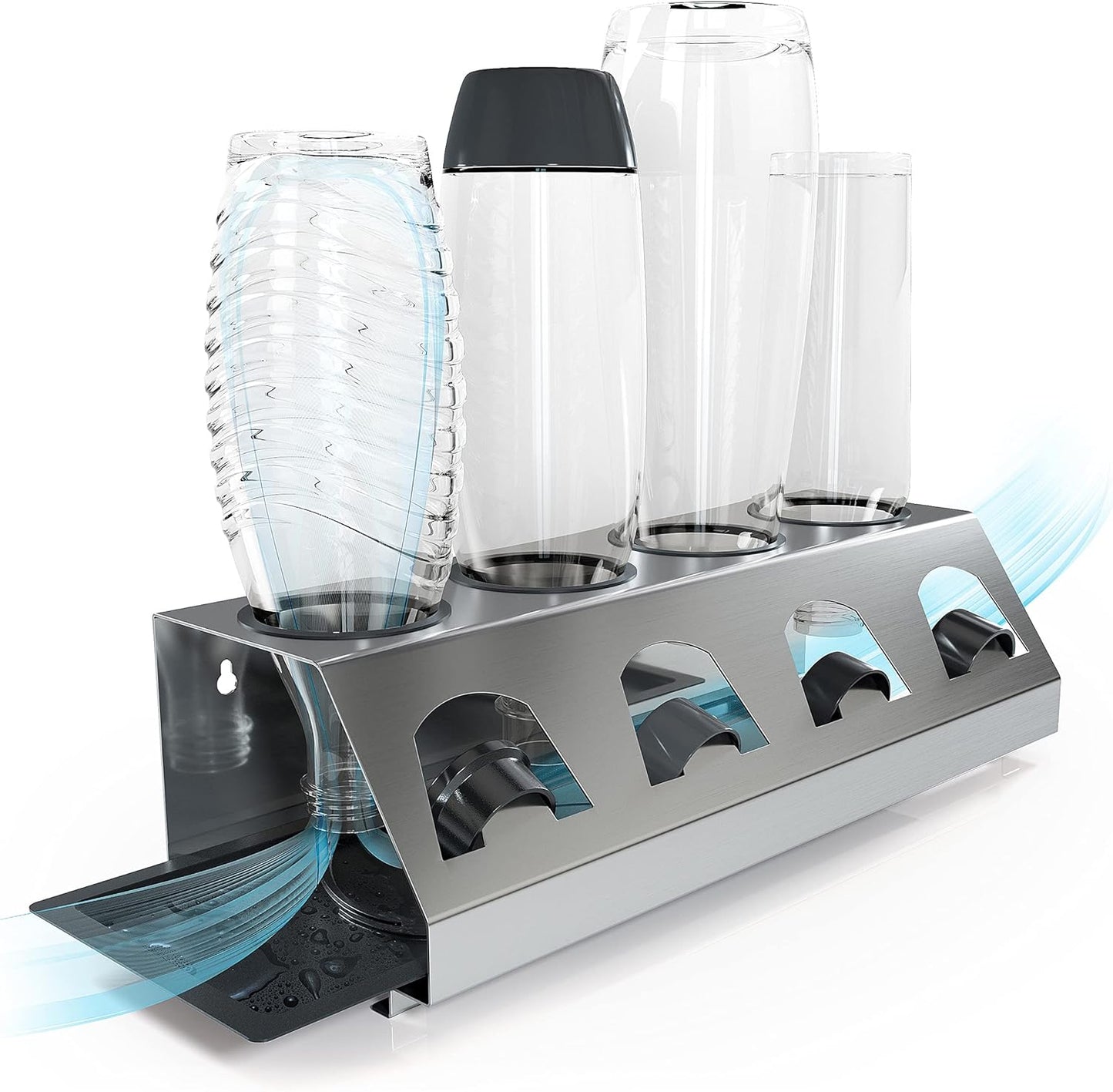 Sodaclean Flaschenhalter 4er mit Abtropfwanne – kompatibel mit SodaStream Duo®, Crystal® & Easy Fuse®