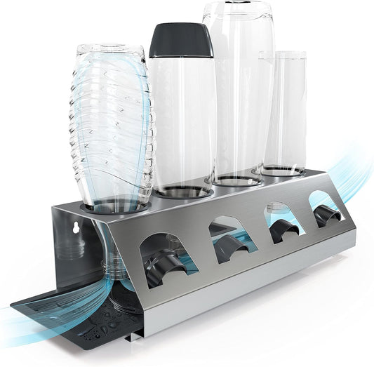 Sodaclean Flaschenhalter 4er mit Abtropfwanne – kompatibel mit SodaStream Duo®, Crystal® & Easy Fuse®