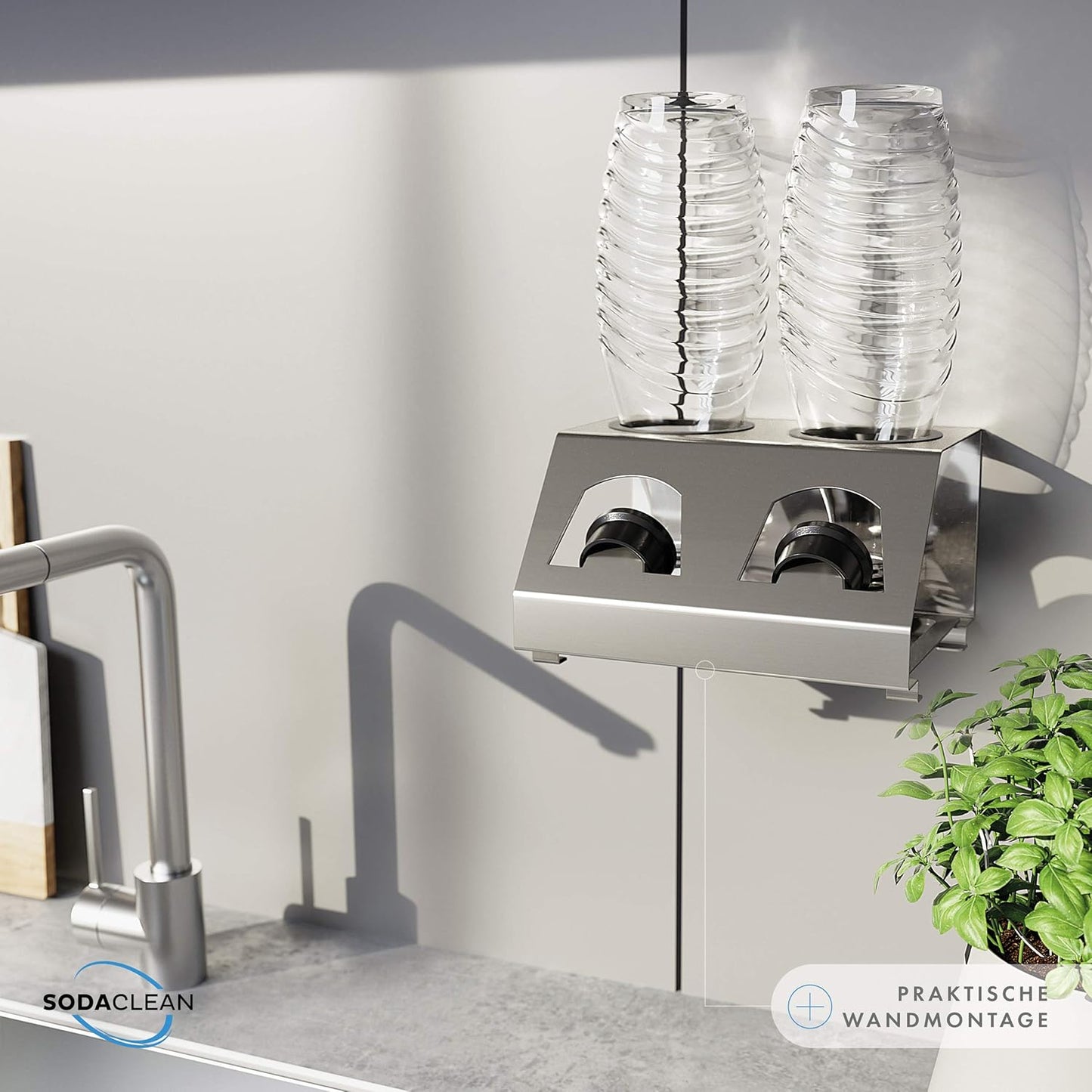 Sodaclean Flaschenhalter 2er mit Abtropfwanne – kompatibel mit SodaStream Duo®, Crystal® & Easy Fuse®