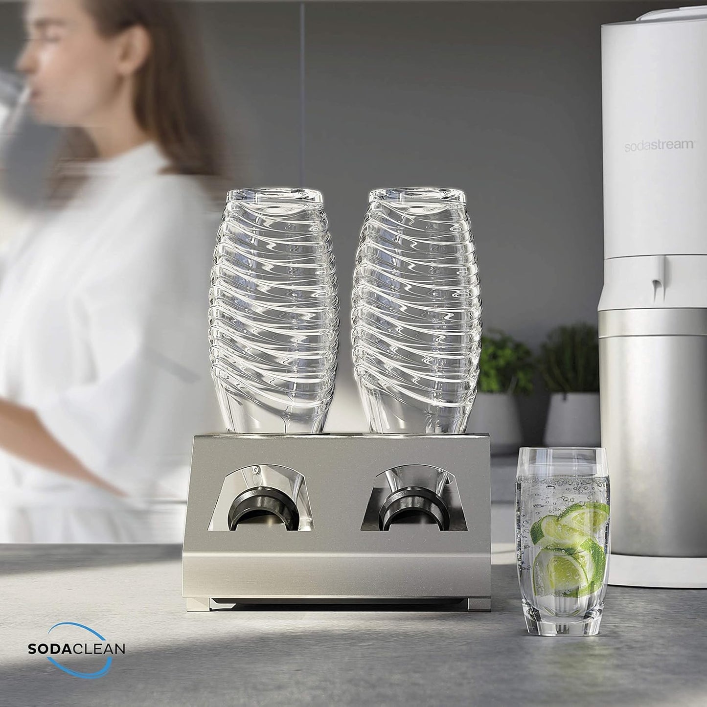 Sodaclean Flaschenhalter 2er mit Abtropfwanne – kompatibel mit SodaStream Duo®, Crystal® & Easy Fuse®