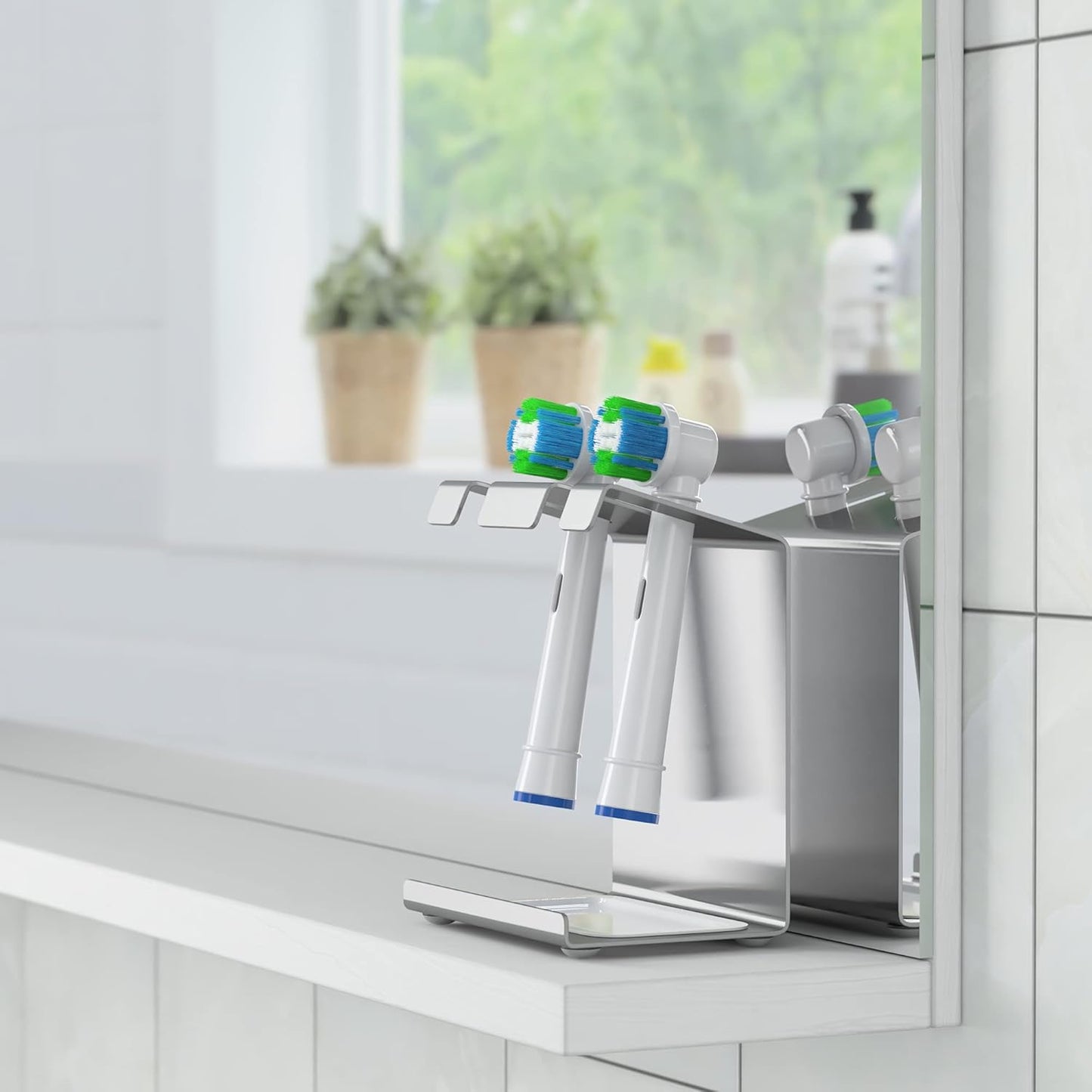 Premium Edelstahl Halter für 2 Aufsteckbürsten – kompatibel mit Oral-B®, Philips Sonicare® & weiteren