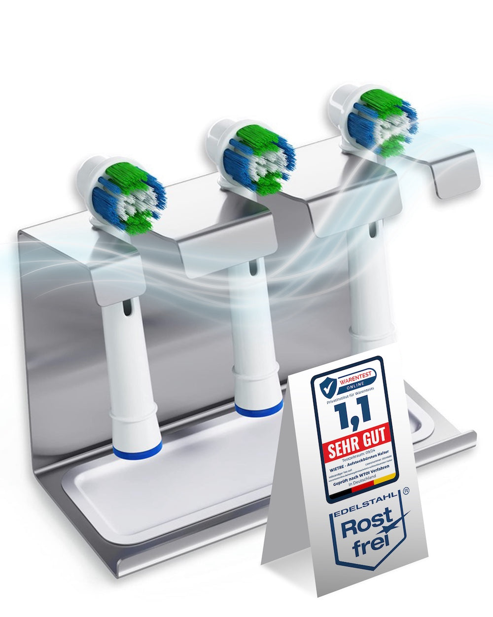 Premium Edelstahl Halter für 3 Aufsteckbürsten – kompatibel mit Oral-B®, Philips Sonicare® & weiteren