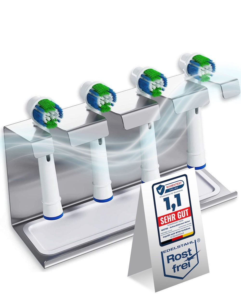 Premium Edelstahl Halter für 4 Aufsteckbürsten – kompatibel mit Oral-B®, Philips Sonicare® & weiteren