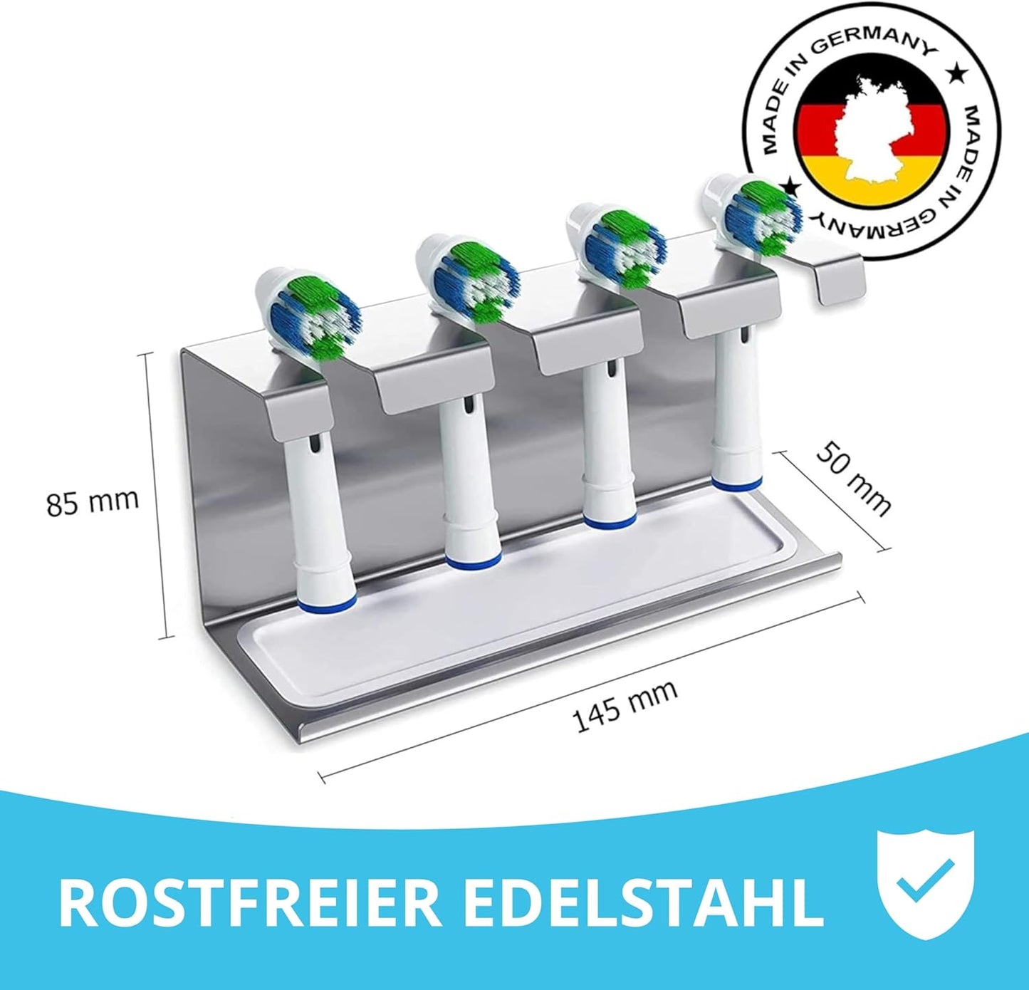 Premium Edelstahl Halter für 4 Aufsteckbürsten – kompatibel mit Oral-B®, Philips Sonicare® & weiteren